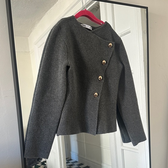 Zara Jackets & Blazers - Zara Gray Wool Jacket with Gold Buttons BRAND NEW